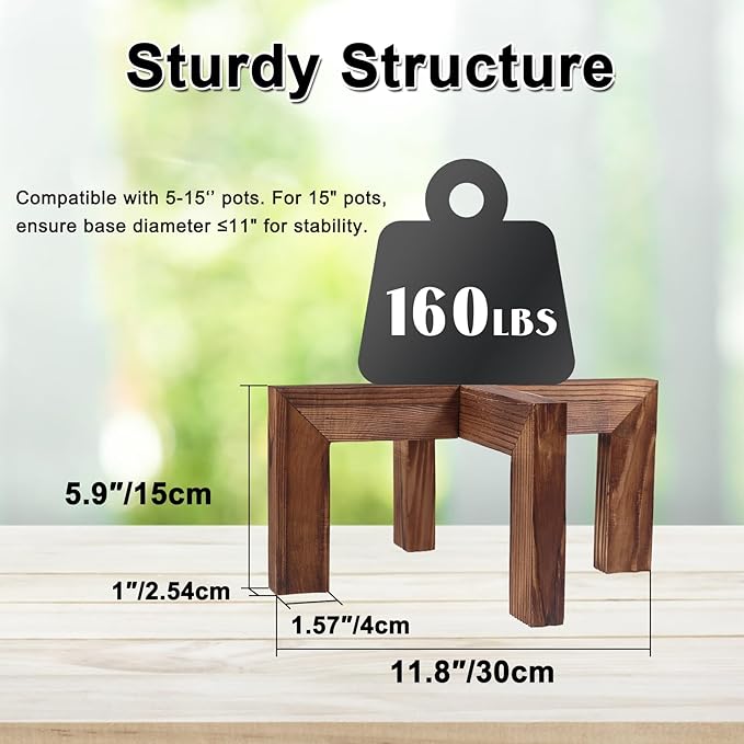 Vigordream Plant Stand, Indoor/Outdoor Wood Plant Holder, Single Flower Pot Stand, Sturdy Planter Stands, Fit 5-15 Inch Pots
