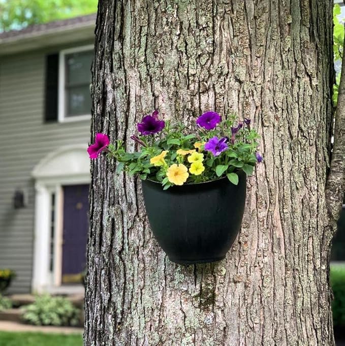 The HC Companies 8 Inch Garden Wall Planter - Plastic Hanging Plant Pot for Indoor Outdoor Flowers, Herbs, Clay Colored (Pack of 2)