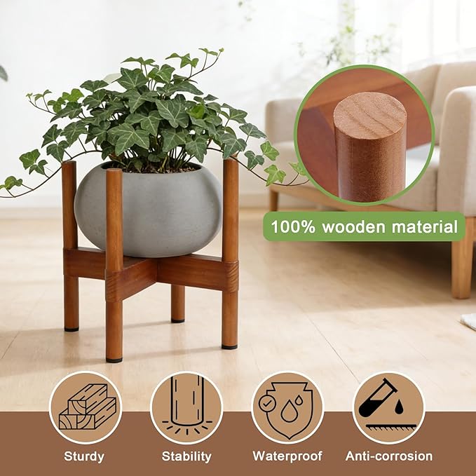 Vigordream Plant Stand Indoor, Wood Plant Holder, Mid Century Modern Decor Tall Planter Stands, 2 Height Displays Corner Single Flower Stand for Balcony, Living Room,Garden Patio Fit 5-10 Inch Pots