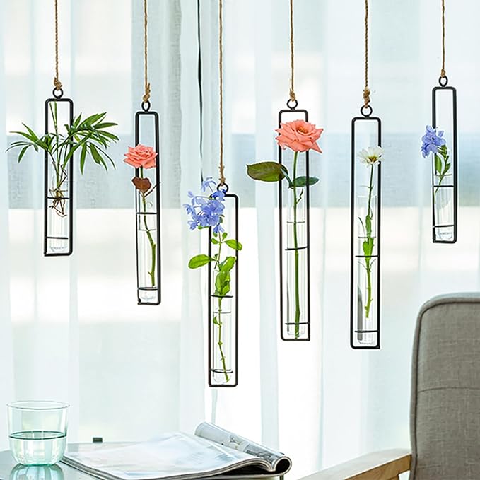 Sziqiqi Glass Propagation Station Test Tube Vases Clear Glass for Cuttings, Buds, Greenery Hydroponic Plant Propagation Home Balcony Bath Wall Decoration Floral Container Set of 3 Black