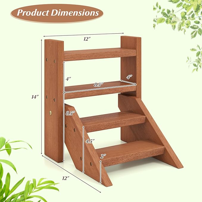 Giantex Plant Stand for Desk, 4-Tier Small Tabletop Ladder Shelf for Succulents, Indoor Window Sill Flower Rack, Wooden Desktop Plant Holder for Home, Kitchen, Office, Countertop Display Organizer