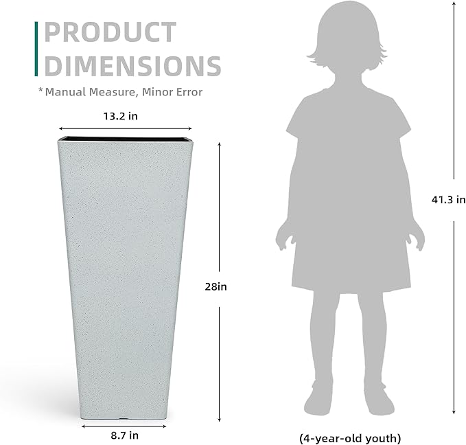 Autodaya 28" Tall Planters for Outdoor Plants, Extra-Large White Flower Pots for Blaconl, Porch, Living Room Corner, Garden, Patio, Deck Decor