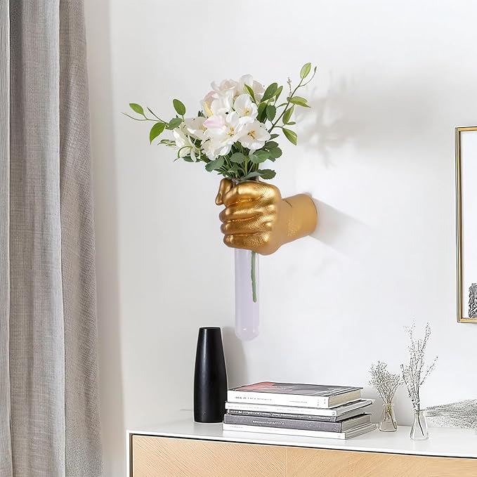 Hand Wall Vase, Gold Hand Sculpture for Kinetic Art,Unique Wall Spooky Hand Decor, Hanging Vase for Unique Decoration in Living Rooms, Entrance and Room,Palmistry vase Statue (Gold)