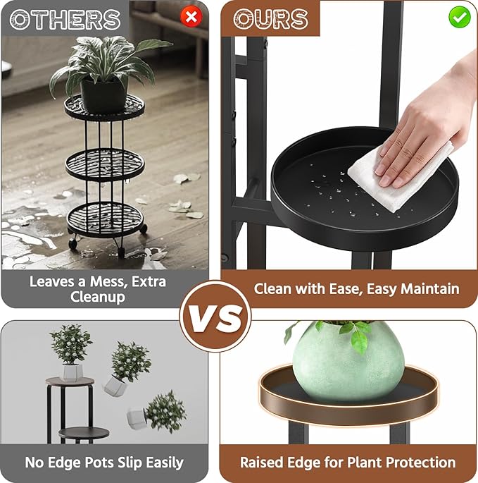 LASZOLA Black 5 Tier Plant Stand Indoor Heavy Duty Rack for Modern House Planter, Metal and Wooden Vertical Organizer Decor Narrow Bathroom Floor, Sturdy Multi Level Flower Holder Raised, Cat Proof