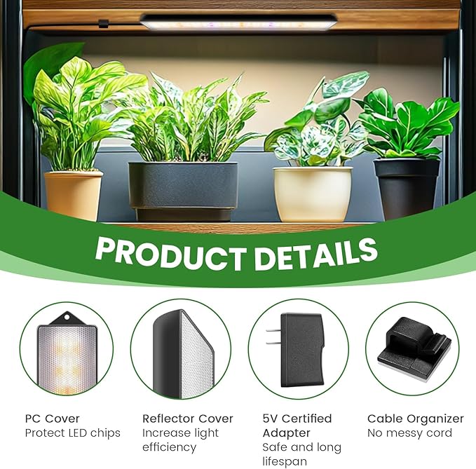 Wolezek Grow Lights for Indoor Plants, 210 LEDs Full Spectrum Plant Grow Light Strips with 6/12/16H Auto Timer, 13.8 Inches Bright Grow Lamp Bar for Plant Shelves and Cabinet, 2 Pack