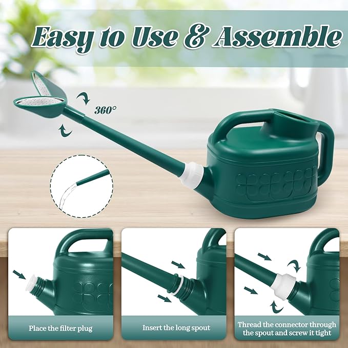 1 Gallon Watering Can, Garden Watering Can Outdoor, Plant Water Can with Removable Long Spout and Stainless Steel Sprinkler Head, Plastic Indoor Watering Cans for Gardening Flower Plants