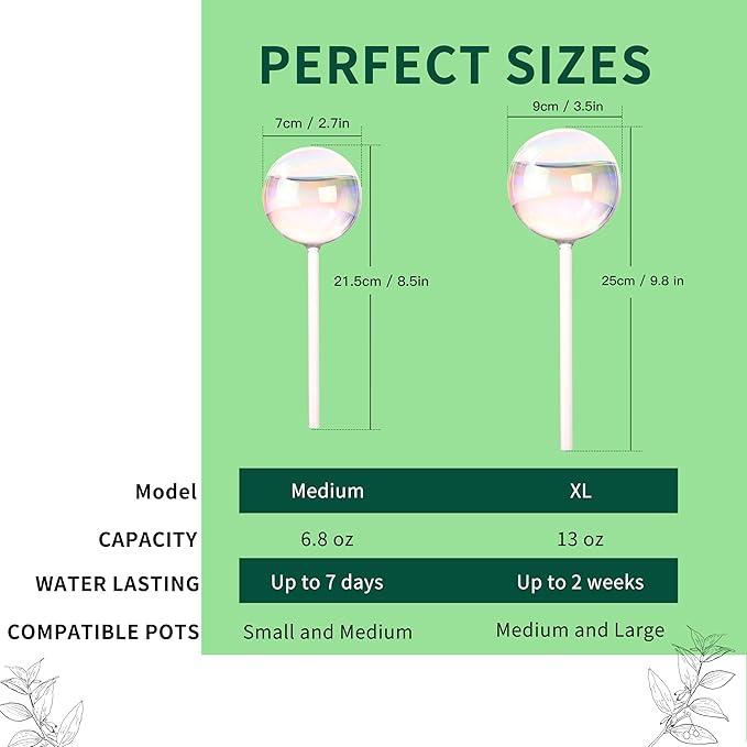 Soilagua 6.4 oz Medium Plant Self Watering Globes, Light Iridescent Glass Water Bulbs for Indoor Plants, Vacation Watering System, Plant Watering Spikes Stakes, Automatic Plant Waterer, 4 Pack