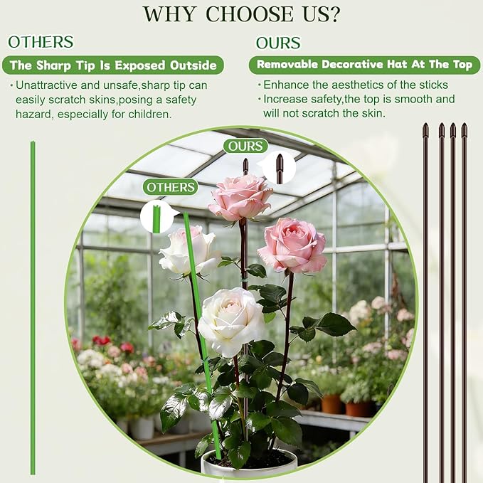 15Pcs Orchid Stakes,SupKing 17.7 Inch Plant Support Sticks Invisible Bendable Green Pole Rods for Small Indoor Outdoor Potted Plants Comes 20Pcs Ties-Brown