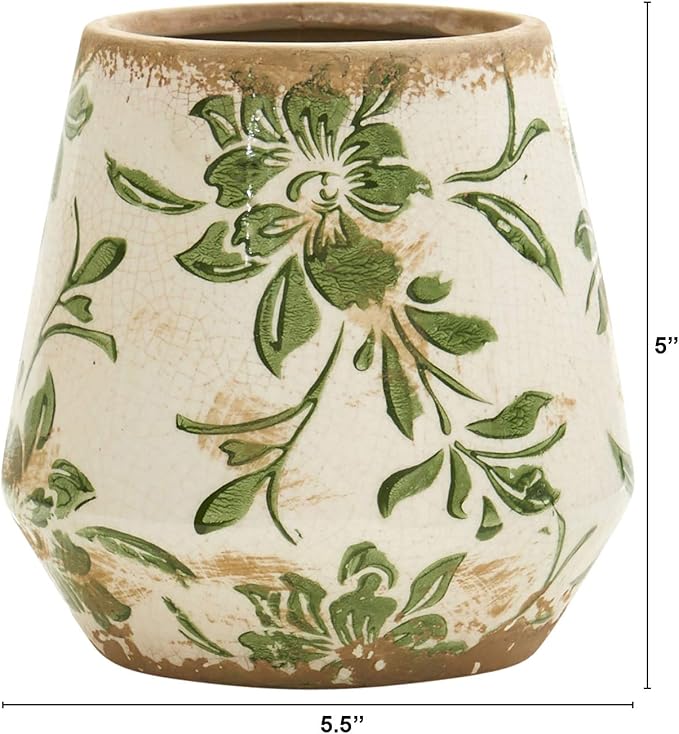 5.5in. Tuscan Ceramic Green Scroll Planter