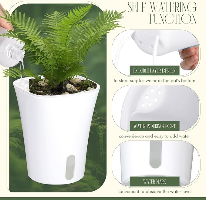 Ziliny 18 Pcs Self Watering Pots Plastic Plant 3 Sizes Flower Plant Pot with Inner White Flower Pots for Indoor House Plants Plastic Self Watering Pot for Herbs Flowers (Xs,S,M)