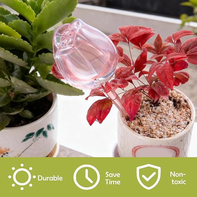Creative Flower-Shaped Self Watering Globes for Indoor Outdoor Plants – 2"x2"x5" PVC Automatic Drip Irrigation Bulbs for Vacation – Cute Lazy Watering System for Garden & Home Decor (Purple)