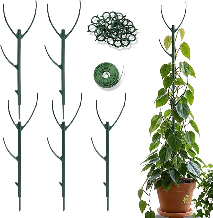 5 Pack Stackable Monstera Plant Support Stakes for Indoor & Outdoor Plants, Adjustable Plant Support Pole with Clamps, Garden Accessories for Monstera and Climbing Plants Replacement for Plant Stakes