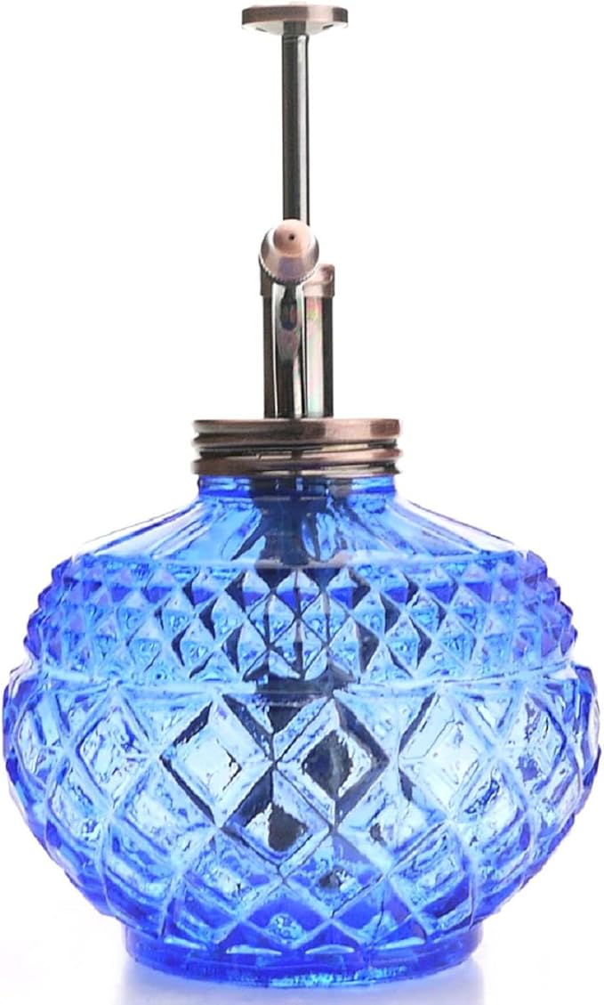 Plant Mister- Blue Color Glass Bottle & Brass Sprayer (Antique Copper)