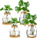 Layhit 4 Pcs Plants Propagation Stations vases Glass Planters with Wooden Lid and Bamboo Stand for Hydroponic Plants Gardening Gifts for Women Mom Home Office Tabletop Decoration(Lovely Style)
