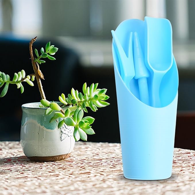 Garden Tool Set with Transplanter Scoop Bucket Shovel and Hole Punch for Succulent and Greenhouse Planting Four Piece Plastic Kit for Transplanting and Potting Tasks(Blue)