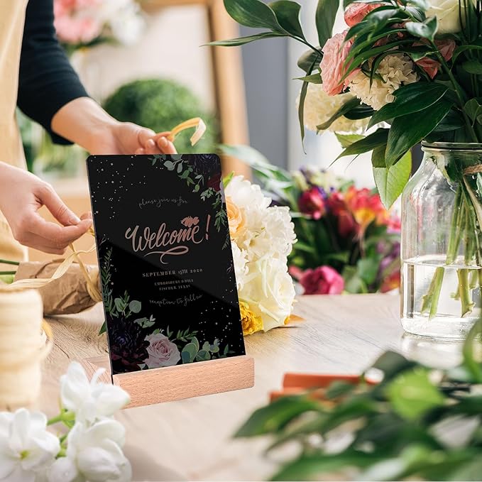 PINTUSON Mini Chalkboard Signs with Wooden Stand (4 Sets), 4x6 Acrylic Food Labels for Party Buffet, Double-Sided Erasable Table Numbers with 7 Chalks for Bakery Display & Wedding Catering