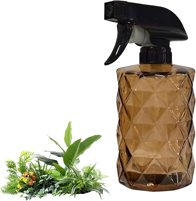 Glass Plant Mister Bottle, 12oz Handheld Refillable Leak Proof Water Spray Bottle, Brown Watering Can with Adjustable Nozzle for Indoor Plants, Spring Gardening,Cleaning, Hair, Pets Care