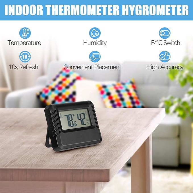 Copkim 6 Pcs Digital Temperature and Humidity Monitor Meter Room Gauge Mini Hygrometer Thermometer with Accurate Temperature Humidity Sensor for Greenhouse