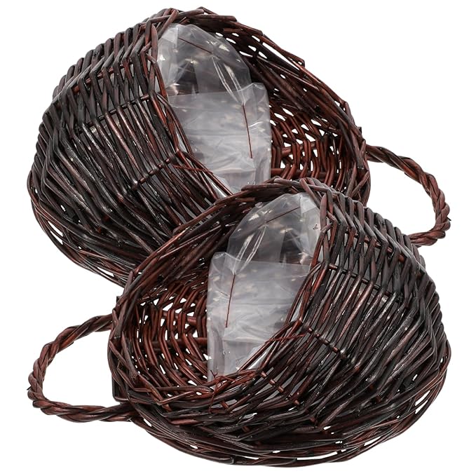 Woven Hanging Basket 9X7X4 Inch Dark Brown Rattan Wall Hanging Planter for Indoor Decorative Flower Storage Kitchen Bathroom Living Room