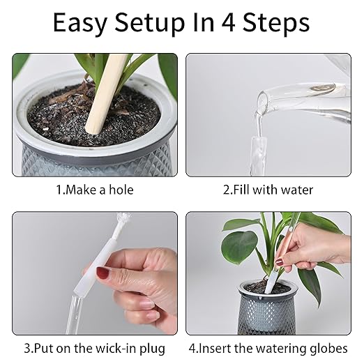 6.5oz Self Watering Globes (4 Pack),Medium Glass Plant Water Bulbs for Indoor Plants, Automatic Drip Irrigation,Light Iridescent Watering Stakes for Vacation & Daily Use (Slow-Release Hydration)