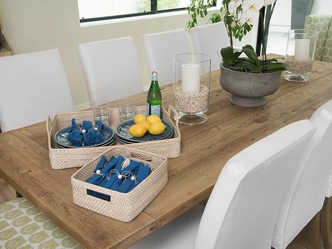 Kouboo Laguna Rattan Shelf & Organizer Basket, Wicker Storage Basket, Ideal for Kitchen Storage, Storage Baskets Shelves, Decorative Box, Toys Home Decor, White/Latte