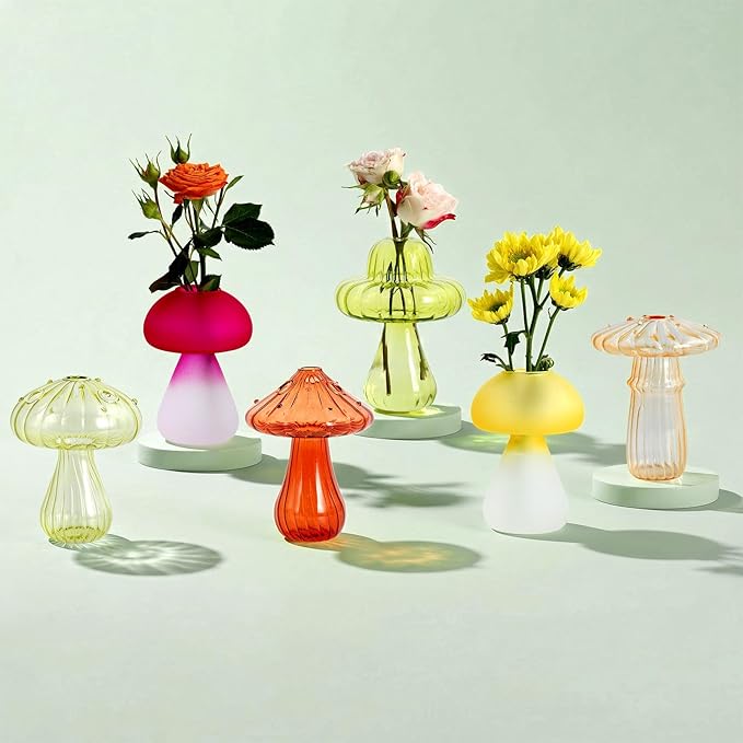 Mushroom Propagation Vase for Indoor Plants, Set of 6 Glass Colored Plant Propagation Stations for Plant Lovers, Mini Hydroponic Pots for Plant Lovers Women Girls