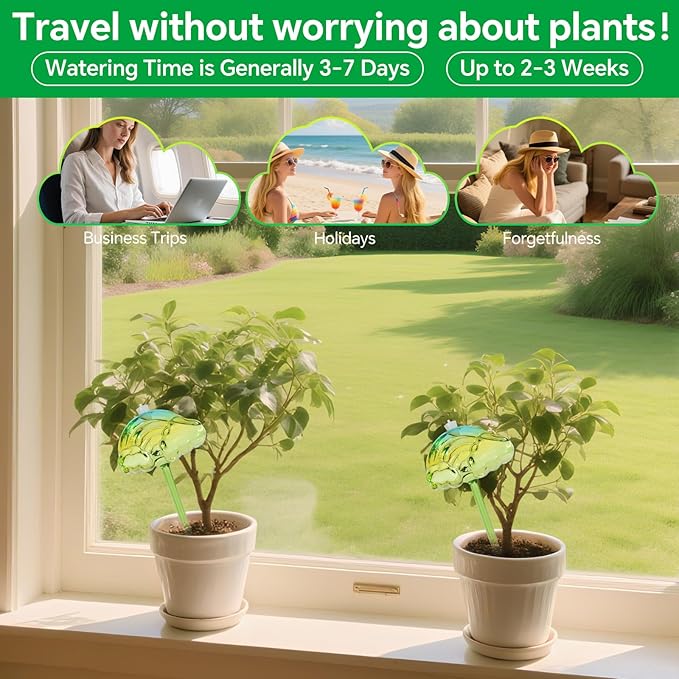 Plant Watering Globes Set of 3 - Large Self Watering Planter Insert for Indoor & Outdoor Plants - Automatic, Glass Watering Bulbs for Daily Use, Plant Watering Devices(Green Rainbow)