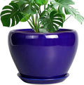 Ceramicfor Ceramic Planter 10 Inch - Indoor Plant Pot for Plants with Drainage Hole and Saucer Large Planter Round Outdoor Flower Pot Mid-Century for House Patio Decor Blue