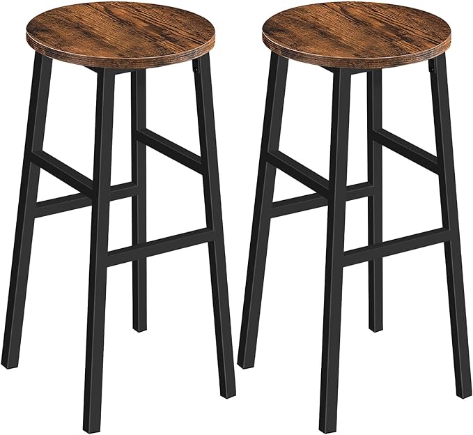 MAHANCRIS Bar Stools, Set of 2 Round Bar Chairs with Footrest, 28 Inch Kitchen Breakfast Bar Chairs, Industrial Bar Stools, Easy Assembly, for Dining Room, Kitchen, Rustic Brown BAHR02701