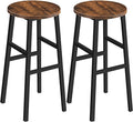 MAHANCRIS Bar Stools, Set of 2 Round Bar Chairs with Footrest, 28 Inch Kitchen Breakfast Bar Chairs, Industrial Bar Stools, Easy Assembly, for Dining Room, Kitchen, Rustic Brown BAHR02701