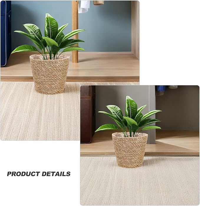 Abaodam 2pcs Woven Straw Plant Pot Baskets for Indoor Outdoor Gardening, 22x21x15cm Seagrass Planters with Natural Rattan Fiber, Rustic Flower Containers for Home Decor and Nursery Storage