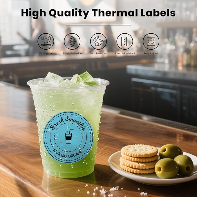 Blue Round Thermal Labels 3 Inch Vinyl Circle Waterproof Direct Printer Sticker Self-Adhesive Perforated Name Tag for Logo DIY QR Design Office Address 500 PCS