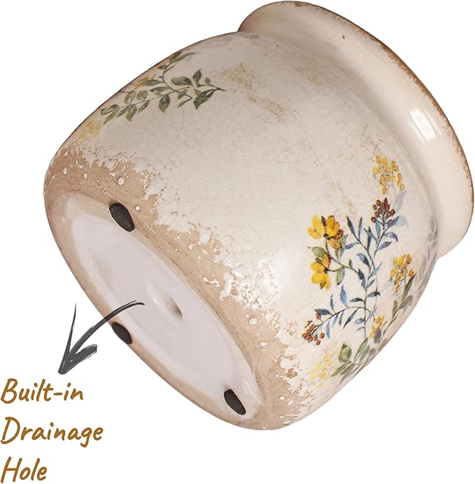 Xiaan Jiaju Pots for Plant, Cottage Rustic Clay Ceramic Tabletop Flower Pots, 6.29'' Plant Pots Indoor with Drainage, Sage Yellow Vase & Planters, Farmhouse Home & House Decor, Gifts for Mom