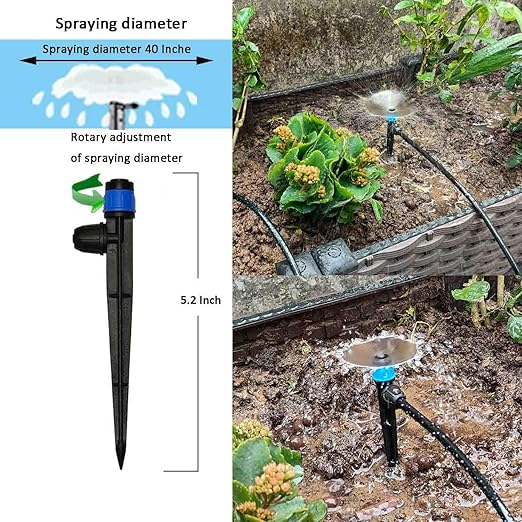 Drip Irrigation System for Garden with Water Timer, Main ID 1/2inch 32Ft and 1/4inch 131Ft Water Hose, 2-Zone Watering System Sufficient Water Pressure, Irrigation Dripper Waterflow Evenly Easy DIY