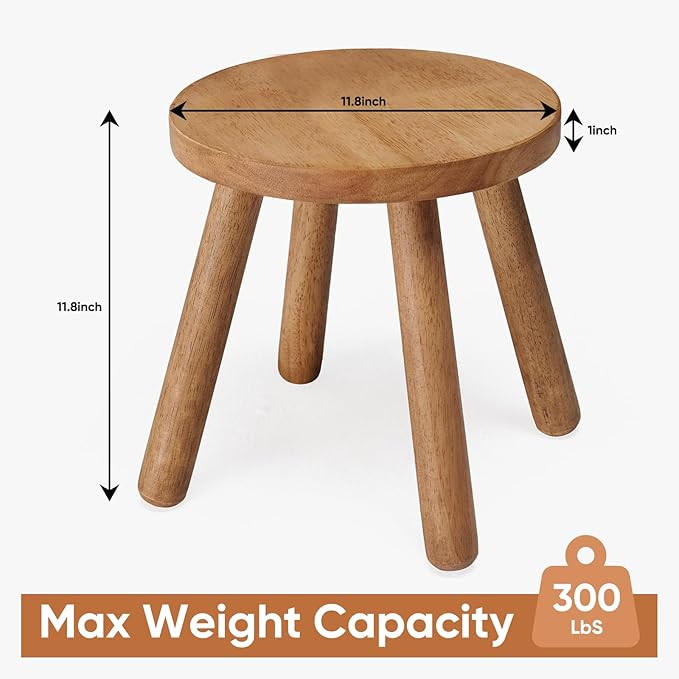 11.8" H Round Solid Wooden Stool Wood Plant Stand Woden Decorative Stool Garden Stool Portable Stand for Kitchen Bathroom Living Room Bedroom