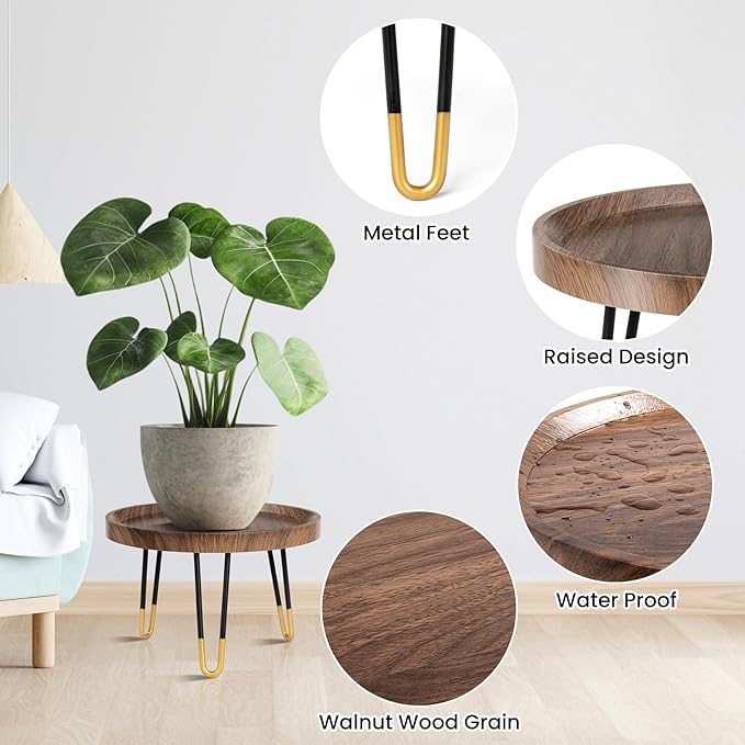 OBTAIN Plant Stand Indoor Outdoor,3 Set Mid Century Style Walnut Wood Color Plant Stand,Waterproof Design Modern Plant Table,Easily Assemble Come With Tools,Nice For Room Decor (S,M,L)
