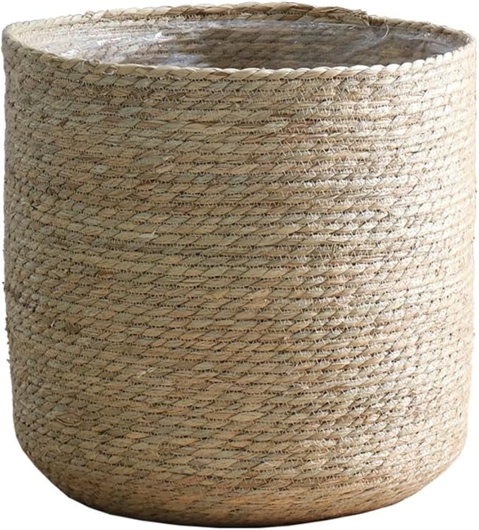 11.8 inch Seagrass Woven Planter Basket - Wicker Planter Basket with Plastic Film Insert for Indoor Plants, Large Monstera Pot, Woven Storage Basket, Boho Home Decor (Medium)