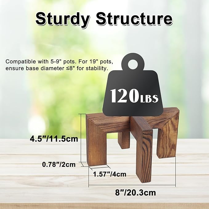 Vigordream Plant Stand, Indoor/Outdoor Wood Plant Holder, Single Flower Pot Stand, Sturdy Planter Stands (Walnut, Fit 5-9 Inch Pots)