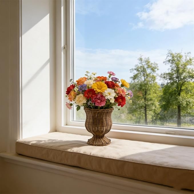 11" Urn Goblet Woven Planter – Wicker Flower Pot Woven Flower Basket, Rattan Flower Basket Decorative Indoor Outdoor Flower Vase for Home Garden & Patio Decor