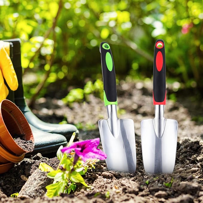 Yaocom 12 Pcs Garden Shovel Aluminum Alloy Heavy Duty Trowel Small Digging Shovels Metal Hand Trowel Spade with Soft Handle for Garden Lawn Yard Planting Tool (Wide Shovel,Yellow,Green,Orange,Red)