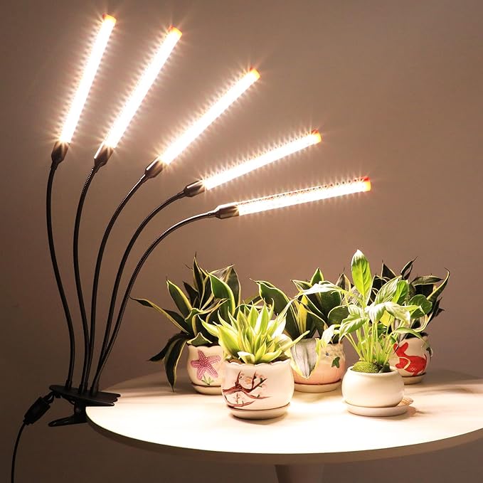 FECiDA Gamechanger 2026 45 Watt Power Draw, NO Need Adapter, 5Head Strong Clip Grow Lights for Indoor Plants with 4/8/12/16/20H Timer, LED Plant Growing Lamps for Houseplants, Bonsai, Seed Starting