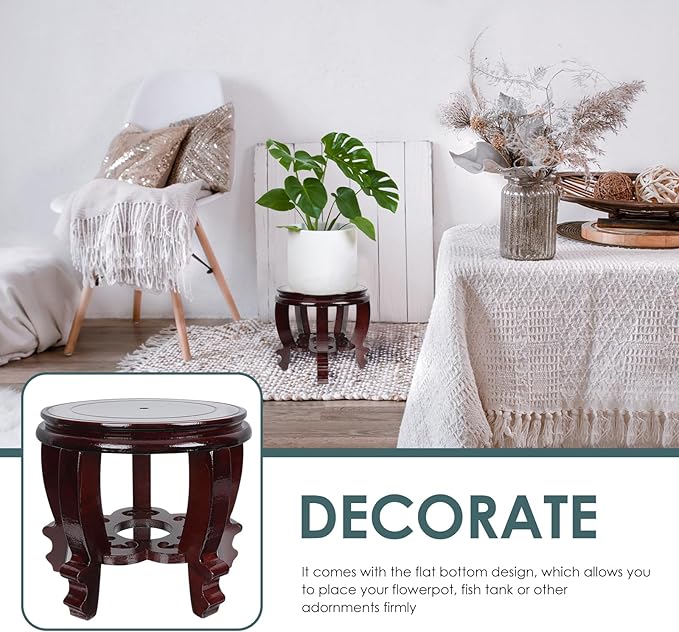 DOITOOL Large Plant Stool Wood Planter Stand Round Wooden Fish Tank Stand Oriental Style Indoor Plant Stand Wooden Display Base
