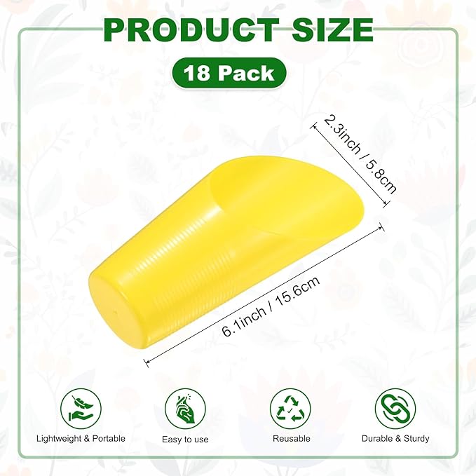 M METERXITY 18-Pack Bonsai Soil Scoops, Plastic Garden Soil Scoops Bucket Shovel Potting Scoopers for Transplanting/Flower Planting/Plant Succulent, Colorful Small Gardening Tools [Yellow]