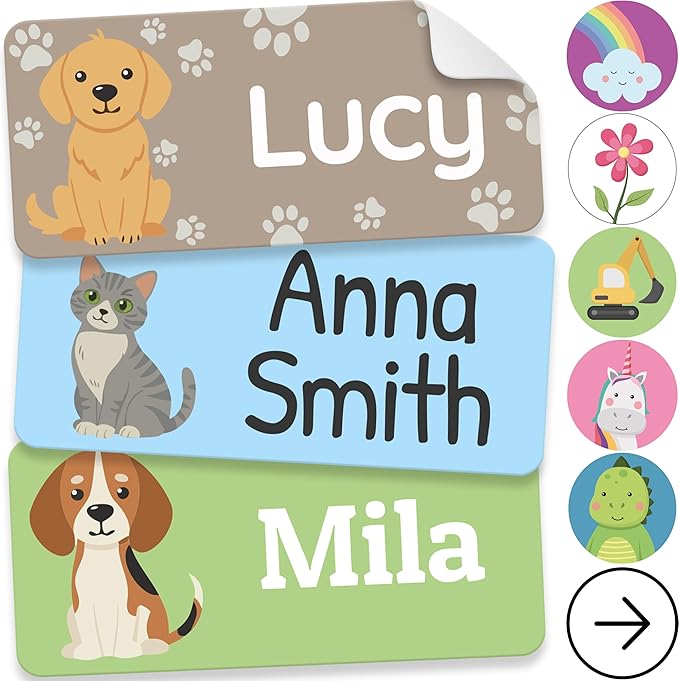 Personalized Name Labels for Kids (140 Labels) - Durable & Waterproof Custom Name Stickers for Clothing Tags, School Supplies, Camp & Daycare - Paws (1.2”x0.5”)