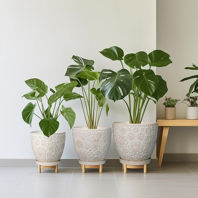 MPotTo 10 Inch Ceramic Planter Pot Large Plant Pot for Indoor Plants Outdoor Round Flower Pot with Drainage Hole and Saucer for Home Garden Decor White