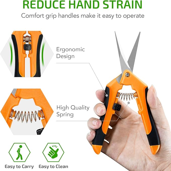 iPower 6-Pack 6.5 Inch Garden Hand Pruner Shears with Straight Stainless Steel Blades Scissors, for Hydroponic Trimming Herb/Flowers/Vegetables/Plants, Orange