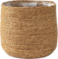 Woven Straw Flower Pot, 12 Inch Sea-Grass Planter Basket, Wicker Rattan Vase Sundries Organizers Storage Bins, Hand Woven Basket Planter with Plastics Liners and Handle for Indoor Outdoor Plant