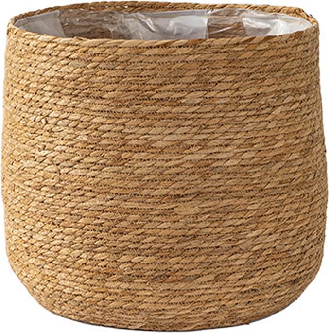 Woven Straw Flower Pot, 12 Inch Sea-Grass Planter Basket, Wicker Rattan Vase Sundries Organizers Storage Bins, Hand Woven Basket Planter with Plastics Liners and Handle for Indoor Outdoor Plant