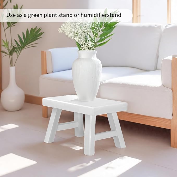 Solid Wood Step Stool for Kids & Toddlers - 11" x 7" x 7.1" Small Wooden Footstool for Bathroom Sink, Kitchen & Office - Sturdy Non-Toxic Decorative Stool - White