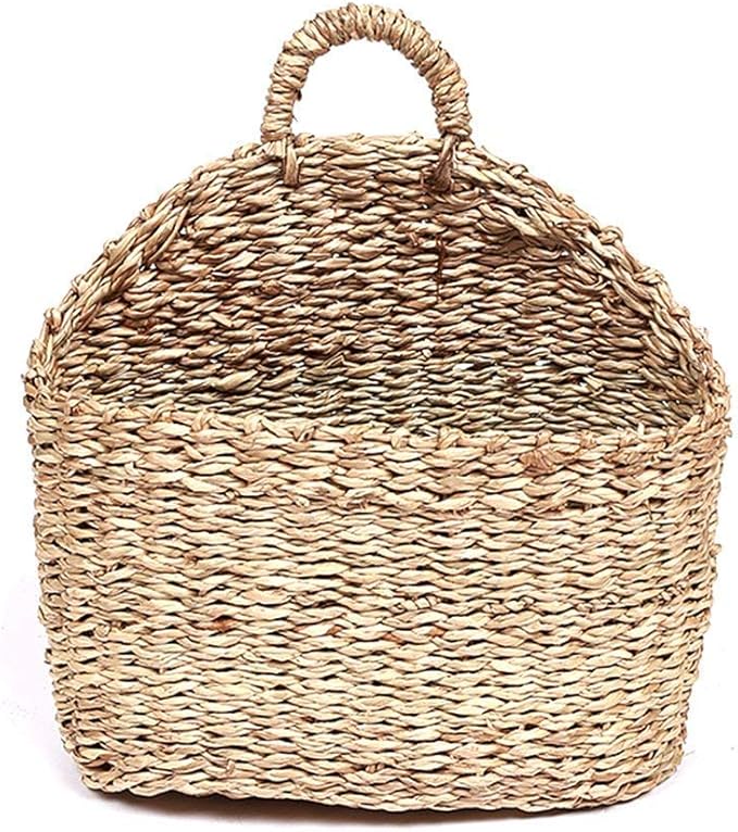 Seagrass Wicker Storage Basket with Handle - Semi-Circular Willow Woven Hanging Basket for Home, Garden, Wedding Wall Decor